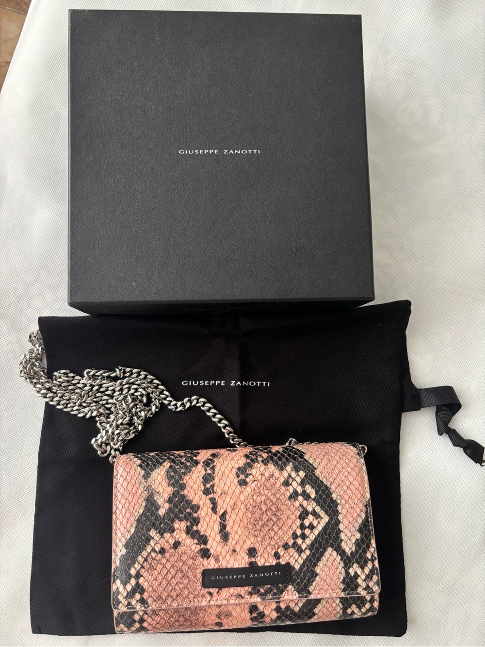 Giuseppe Zanotti Pink and Black Snake-Print Leather Crossbody